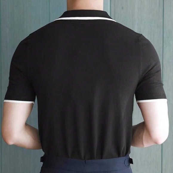 Black Preppy Mens Contrast Trim Knit Top - Picture 2 of 4